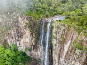 Aerial view of Minyon Falls and the lookout in Nightcap National Park. Credit: John Spencer ©