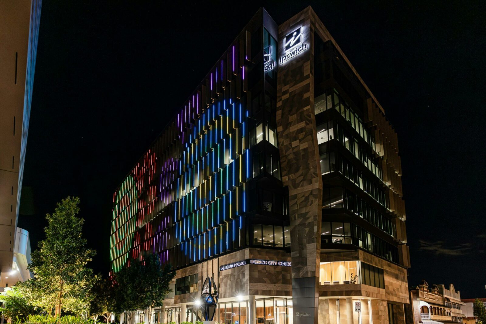 Light projection onto building
