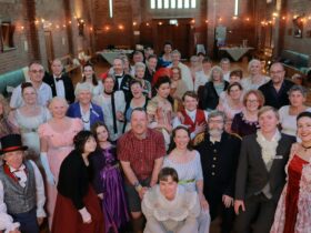 people in Regency costumes at the Regency Ball