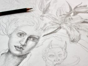 pencil drawing face of woman and flower